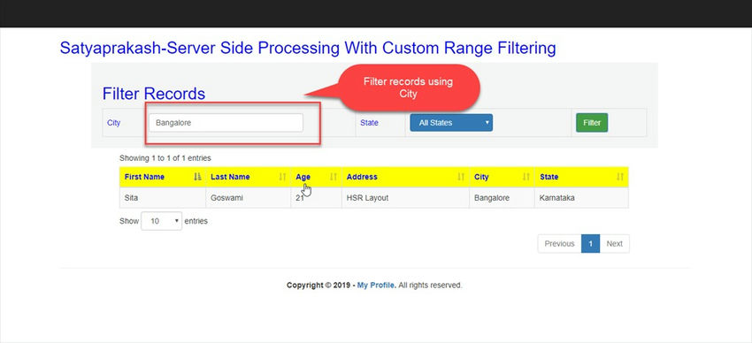 Filter records using city